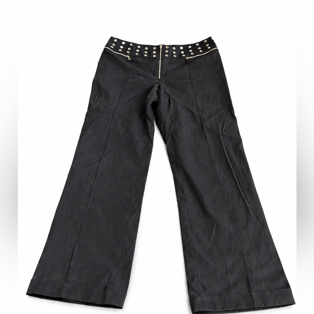 Escada Black Gold Studded Waist Bootcut Pants US 12 Y2K